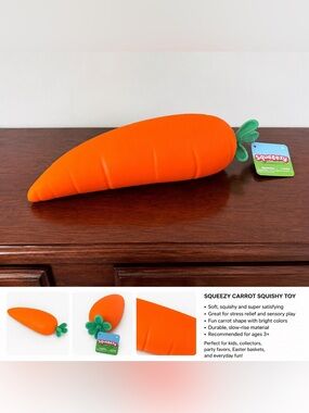 Sunny Days JUMBO Squeezy Carrot Orange Squishy Toy Stress Relief Sensory Fun 🔥